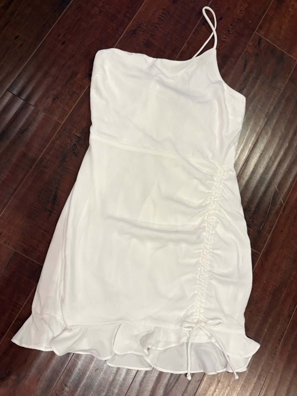 American Threads White One-Shoulder Ruffle Dress